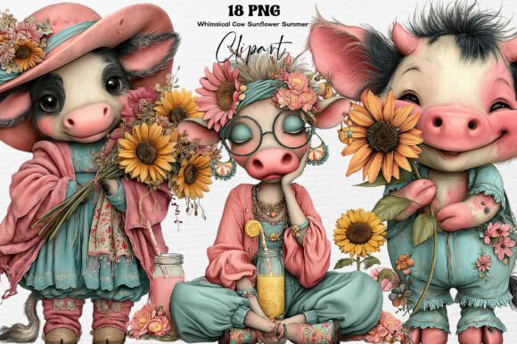 Download Whimsical Cow Sunflower Summer PNG - Summer png Collection