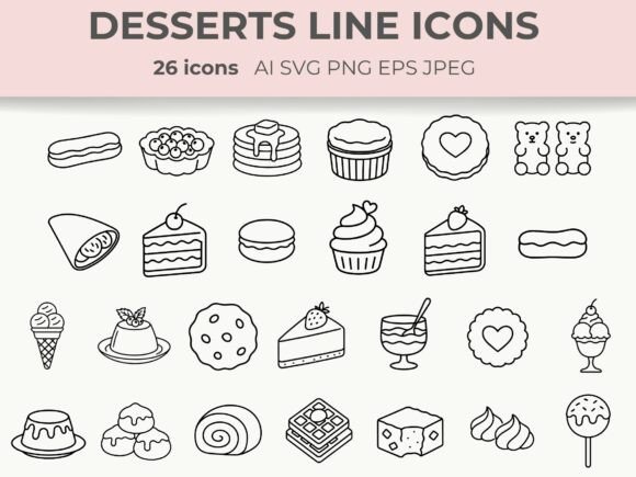 Download Dessert Line Icons Cozy Illustration SVG - Cozy illustration Collection