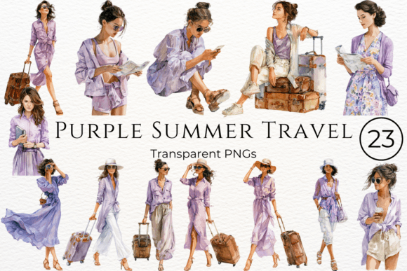 Download Purple Summer Travel Watercolor Clipart - Travel watercolor clipart Collection