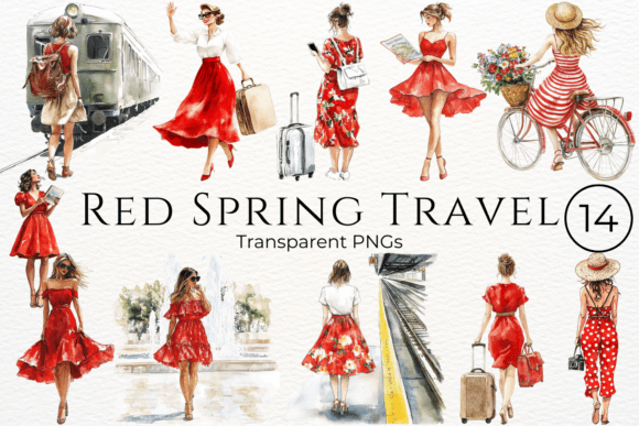 Download Red Spring Travel Watercolor Cliparts - Travel watercolor clipart Collection