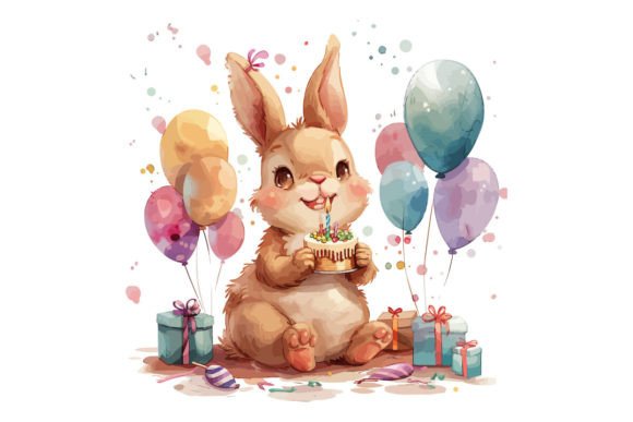 Download Watercolor Baby Rabbit Happy Birthday - Happy Collection